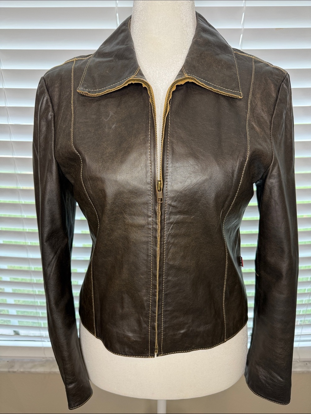 Classic Brown Leather Zip-Front Jacket